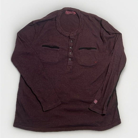 Cutter & Buck Distressed Henley Men’s Ribbed Knot Long Sleeve sz L Maroon - Picture 1 of 11
